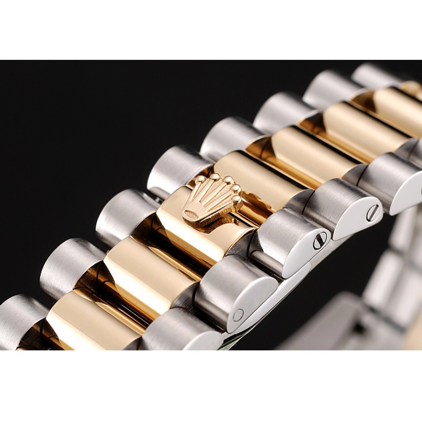 Aaa fake watches Steel Tone Day-Date Rolex Black Bracelet Stainless Two 1453976 Diamond Gold Dial Case Swiss 0703